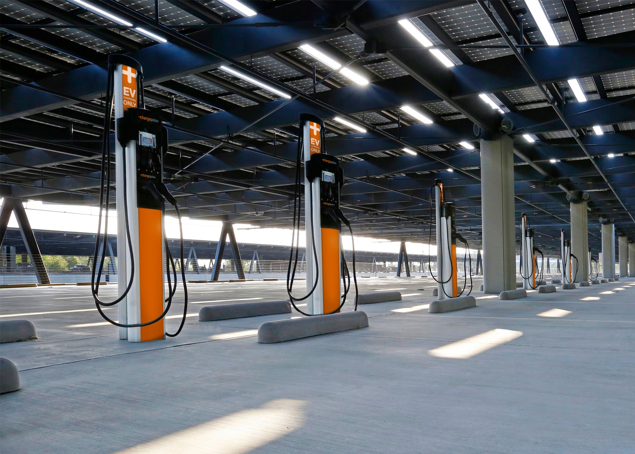 ev chargers in a parking garage